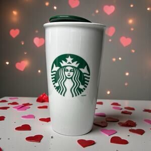 Starbucks Ceramic Travel Mug 12 oz With Green Lid GUC Minor Rim Scratch